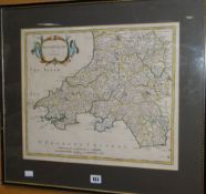 ROBERT MORDEN coloured antiquarian map of South Wales, framed, 38 x 44cms Condition reports provided