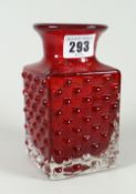 A square based red Whitefriars dimpled-glass vase Condition reports provided on request by email for
