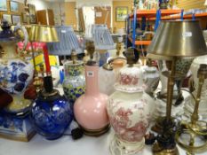 A collection of various table lamps including square based leather example Condition reports