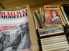 A quantity of pulp-fiction murder-mystery books and quantity of Railway Modeler periodicals ETC