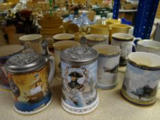 Nine Royal Doulton limited edition military campaigns commemorative mugs and two similar Steins,