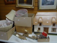 A doll's house, a parcel of mixed lighting including a floral pottery table lamp & shade ETC