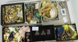 A parcel of mixed jewellery and a silver mounted monogrammed ebony box ETC Condition reports