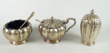 Silver three-piece condiment set by Asprey, Birmingham hallmarks (3) Condition reports provided on