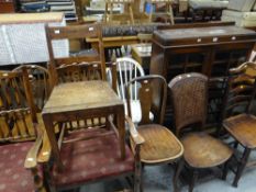 A parcel of mixed chairs including three hoop-back kitchen chairs and a two-door glazed vintage