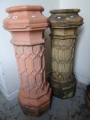 A pair of unusual garden chimney pots with moulded honeycomb-type columns, 107cms Condition