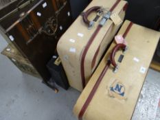 A parcel of retro luggage with travel labels, crocodile effect leather document case, metallic