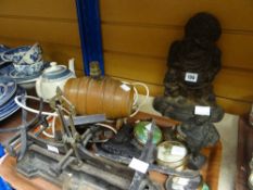Nineteenth century cast iron caricature figure and dog door stop and a parcel of mixed items
