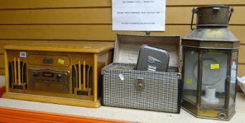 A Daklin Museum Series retro CD player, a vintage cased Gnome projector and a brass and glass