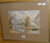 EDWARD RICHARDSON (1810-1874) watercolour - river landscape with bridge, signed, 22 x 30cms