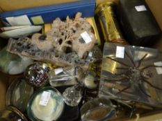 Tray of collectables including paperweights, tarantula specimen paperweight ETC Condition reports
