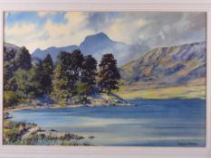 WINSTON MEGORAN watercolour - Welsh lake landscape, signed and with original Warwick Fine Arts Ltd