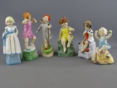 SIX ROYAL WORCESTER FIGURINES from the 'Days of the Week' series (Tuesday absent), modelled by Freda