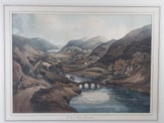 A FINE 19th CENTURY COLOURED ENGRAVING - entitled 'The Vale of Ffestiniog, Merionethshire', 35 x