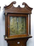 A LATE 18th CENTURY BRASS DIAL OAK LONGCASE CLOCK by Thomas, Caernarfon, having a 12 ins square