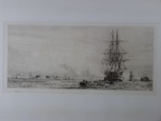 WILLIAM LIONEL WYLLIE fine dry point etching - signed in full and entitled original label verso '