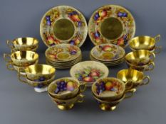 TWENTY SEVEN PIECES OF AYNSLEY FRUIT & GILT DECORATED TEAWARE by D Jones & N Brunt, to include three