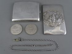 A GENT'S SILVER CIGARETTE CASE, 3.8 troy ozs, Sheffield 1923, a part of a silver book cover, 1.3