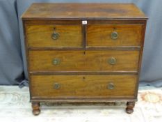 A NEAT MAHOGANY CHEST OF TWO LONG OVER TWO SHORT OAK LINED DRAWERS having cockbeaded edging,