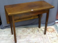 A MAHOGANY SINGLE FLAP OBLONG TEA TABLE with line inlay and corner fan decoration on square
