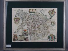 MAP - RICHARD BLOME - North Wales down to and including Montgomeryshire with numerous crests 1673,