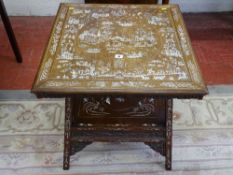 AN EARLY 20th CENTURY CHINESE HARDWOOD TWO TIER SIDE TABLE with profuse inlaid bone detail of