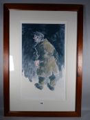 SIR KYFFIN WILLIAMS RA coloured artist's proof print - old farmer at night, signed in full, 57 x