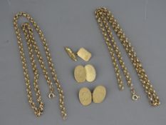 TWO NINE CARAT GOLD BELCHER CHAINS, 51 cms long, a pair of nine carat gold gent's cufflinks,
