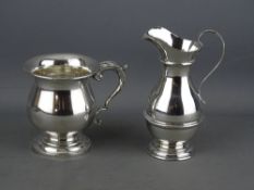 A SILVER NARROW NECKED PLAIN CREAM JUG, monogrammed, 3.8 troy ozs, London 1905 and a circular