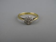 A LADY'S EIGHTEEN CARAT GOLD DIAMOND CLUSTER RING of seven small diamonds, 2.2 grms, size 'M'