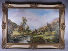JOHN CORCORAN (Contemporary) oil on canvas - Welsh landscape and river near Betws Garmon,