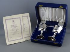A MINT CONDITION PAIR OF CASED CHURCHILL CENTENARY SILVER GOBLETS, limited editions (448/500) by