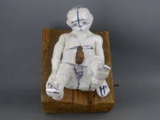 PEA RESTALL RCA CONTEMPORARY CERAMIC & WOOD SCULPTURE, titled 'My Inner Me', 27 cms high, 25 cms