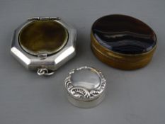A TINY CIRCULAR SILVER PILL BOX, Birmingham 1902, an octagonal silver compact with mirrored and