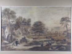 JOSEPH JOSIAH DODD watercolour - busy village scene, painted in muted tones, titled with reference