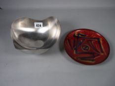 TWO PIECES OF METALWARE BY GEORG JENSEN & DAVID ANDERSEN, an 8 cms high stainless steel bowl stamped