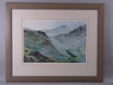 DAVID GROSVENOR coloured landscape print - Llanberis Pass, signed in full, 26 x 39 cms