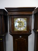A CIRCA 1800 & LATER INLAID & CROSSBANDED OAK WATKIN OWEN, LLANRWST LONGCASE CLOCK, 11.25 ins square