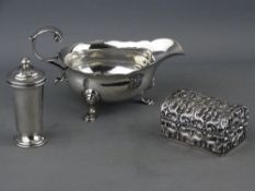 AN EARLY GEORGIAN SILVER CREAM JUG with three hoof supports, 3.2 troy ozs, marks indistinct, a