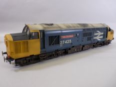 HELJAN 0 GAUGE CLASS 37 DIESEL LOCOMOTIVE, blue livery with yellow ends, 'Pride of the Valleys'