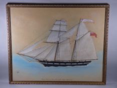 WATERCOLOUR - the twinmaster schooner 'Prosper of Nevin' at sea, monogrammed 'W' and entitled with