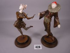A GOOD PAIR OF GERMAN BRONZE FIGURINES by Gustav Schmidt Cassel, cold painted bronze and carved