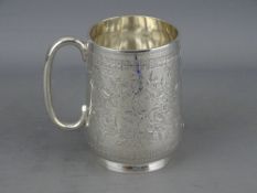 A FLORAL BRIGHT CUT SILVER CHRISTENING MUG, uninscribed, 3.4 troy ozs, London 1891