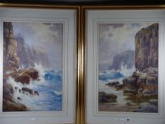 WARREN WILLIAMS ARCA, watercolours, a pair - steep coastal clifftop scenes with seagulls, signed,