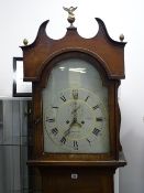 A CIRCA 1820 ARCHED DIAL MAHOGANY LONGCASE CLOCK, Ilminster maker, the hood with broken swan neck
