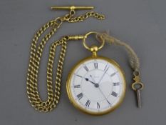 A GENT'S EIGHTEEN CARAT GOLD ENCASED KEYWIND POCKET WATCH with Roman numerals and sweep seconds,
