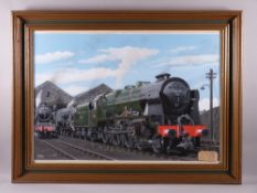 JOHN WELCH fine gouache study - Royal Scot No. 46112 'Sherwood Forest', near sheds at Holyhead