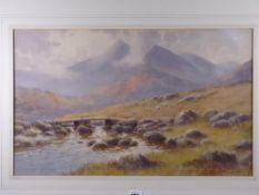 WARREN WILLIAMS ARCA watercolour - landscape, Dyffryn Mymbyr with old stone bridge, signed, 32.5 x