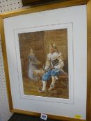 Follower of GEORGE GOODWIN KILBURN watercolour - Cavalier sitting at a table with maid serving, 29 x