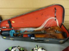 Vintage violin and bow in carry case